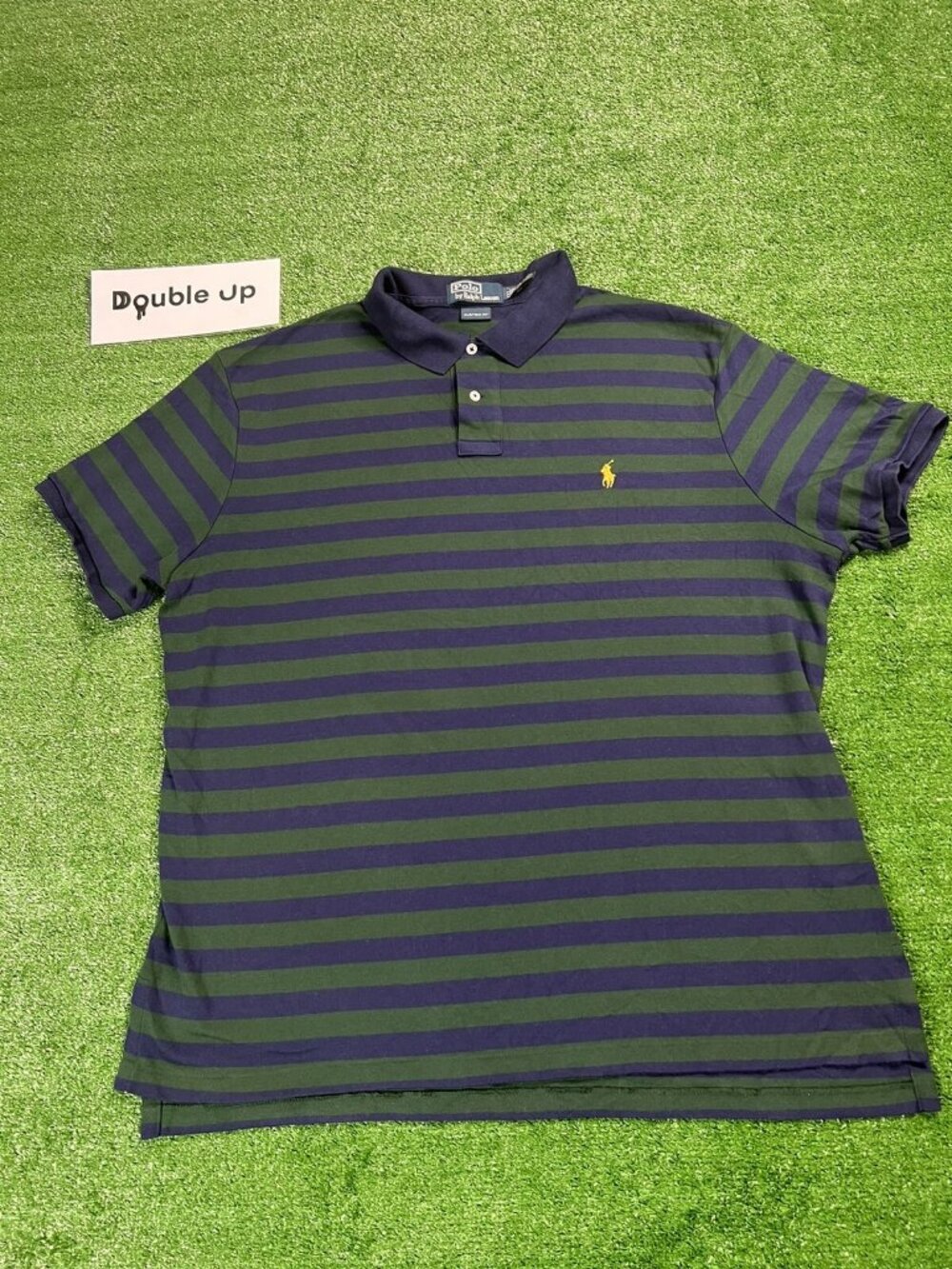 Polo Ralph Lauren Shirt Men Xxl Green Blue Striped Short Sleeve Custom Fit Rugby